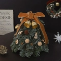 Mini kerstboom bureau ornament met fluwelen strik, bellen en realistische dennennaalden - Khaki Bruin Konijn Simulatie Dennen