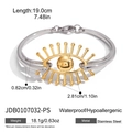 Détail d'un bracelet œil porte-bonheur bicolore montrant 19cm de long et 18,1g d'acier inoxydable - Bicolore Or Et Argent (JDB0107032-PS)