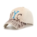 Distressed NYC graffiti baseball cap in beige with blue and brown painted accents - One Size(Adjustable) / Off White