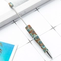 DIY plastic beaded pen with turquoise floral print and silver top metal rod - Brown Base Blue Pattern (129)