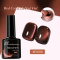 Detail view of Misscheering red cat eye nail gel MY008 with sparkly gemstone texture - Crimson Cat Eye MY08