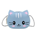 Cute light blue cat-shaped kids crossbody bag with cartoon face and silver strap - Blue Cat