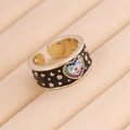 Bohemian black enamel evil eye heart ring with colorful zircon in gold finish - Adjustable Open / 8# Heart Black