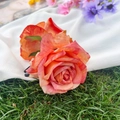 Elegant floral hair claw clip with orange-red gradient rose on grass background - 15CM / Orange