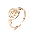Adjustable rose gold tree of life ring in stainless steel with a cutout pattern design - Adjustable Open / Tree of Life Style (切割戒-10)