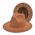 Classic brown fedora hat with wide brim and stylish leopard print lining interior - Khaki