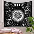 Detail of gothic tapestry featuring goat skull and moon phase in a cozy room setting - 73X95CM / Brushed Fabric / QY619-3/Gothic Pentagram