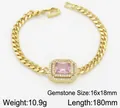 18k vergoldetes Kupferarmband mit einem rechteckigen rosa Edelstein und Zirkonia Besatz - Goldplattiert Rosa