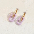 Golden hoop earrings featuring zircon accents and purple enamel rectangle pendants - Purple