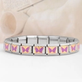 Handcrafted stainless steel modular bracelet featuring purple butterfly and gold border - 0193-purple Butterfly With Phnom Penh (1 Section)