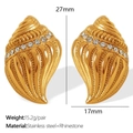 Vintage seashell-shaped 18K gold-plated stainless steel earrings with rhinestones - White Rhinestone Spiral (EH672WEG)