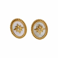Vintage-Ohrstecker aus Gold mit Perlmutt, Sternmuster und kleinem Diamanten - Gold Weißer Perlmutt Stil (KDE2105)