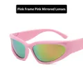 Y2K steampunk sunglasses featuring a glossy pink frame and vibrant pink mirrored lenses - Pink Frame Pink Mirror