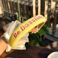Yellow satin padded headband with pink Be Dazzling embroidery in a retro sweet style - Yellow High-Top Headband with Pink Letters Embroidery