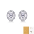 Classic silver S925 oval moissanite stud earrings with official GRA certification card - Oval Halo Pave Style (E13419-With Certificate)