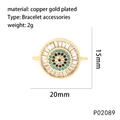 Detailed view of evil eye charm with turquoise zircons and 15mm by 20mm dimensions - Oval Evil Eye (P02089)