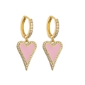Detailed view of pink heart earring with micro-pave cubic zirconia on gold plating - Large Light Pink Heart