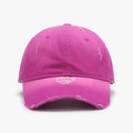 Distressed rose pink baseball cap with vintage worn-out holes and cotton twill fabric - Rose Red