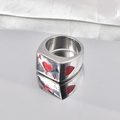 Polished silver Ace of Hearts poker ring with red enamel inlay on a reflective surface - US 11 / Ace of Hearts (Red)