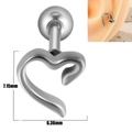 Silver hollow heart-shaped piercing stud with dimensions 7.15mm by 6.36mm on ear - Hollow Heart - Vintage Silver