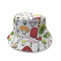 White bucket hat with colorful hand-drawn mushroom print for sun protection and style - M (56-58cm) / 8# White Hand-drawn Mushroom