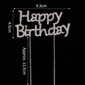 Elegant silver Happy Birthday cake topper with rhinestones on a black background - Rhinestone Happy Birthday Alloy 1pc / 9.3cmx4.5cm / Silver