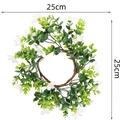 Green boxwood eucalyptus candle ring wreath with tiny white flowers 25cm size - 25CM Eucalyptus Wreath With White Flowers