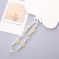 Handmade pearl beaded phone charm with resin rose, butterfly, and white bow design - K053 Rose Flower