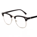 Classic black and silver browline sunglasses with metal accents in a 45-degree side view - Glossy Black Silver Frame Clear Lens