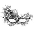 Elegant black lace masquerade mask featuring silver glitter finish and ribbon ties - Glitter Silver Phoenix (5706668349879)