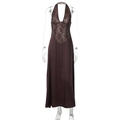 Detail of elegant chocolate brown halter dress showing lace bodice and satin texture - S / Coffee