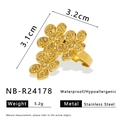 Dettaglio dell'anello floreale in acciaio inossidabile con dimensioni e caratteristiche - Aperto Regolabile / Stile Aperto a Grappolo di Fiori a Cinque Petali Dorati (NB-R24178)