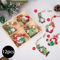 Detail view of 12pcs colorful wooden Christmas gnome pendants in a natural wooden storage box - Gnome Doll Style B (12Pcs)