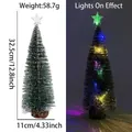 Mini green pine Christmas tree with star topper, wooden base and LED light effects - 32CM Christmas Tree with Colored Lights