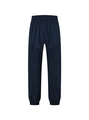 Detail of dark blue joggers with contrast pleated texture and elastic drawstring waist - Navy Blue