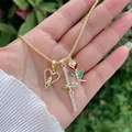 Dettaglio catena a fune placcata oro 18K con ciondoli a cuore, spada e rosa - Vergine Maria Cuore/Croce/Rosa Rossa / Oro 18K