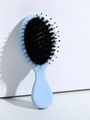 Mini portable hairbrush with light blue handle and mixed black bristles for scalp massage - Elastic Paint Blue Bristle