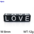 Set of four 8mm black square stainless steel beads with white LOVE letters for DIY jewelry - LOVE Set (KLJ1194-Z)