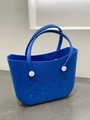 Bright blue EVA beach tote bag with perforated hole design and white handles - Large / Dark Blue