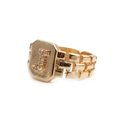 Adjustable golden signet ring with letter J zircon inlay and watch band strap design - Adjustable Open / Letter J
