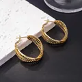 Golden chunky hoop earrings with layered geometric hollow design and high-polish finish - Hollow Twisted Plaid / E-079---Gold