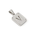 Silver stainless steel rectangular pendant with frosted V letter cutout detail - Style Letter V / Steel