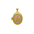 Détail d'un médaillon ovale doré avec émail rose et motif étoile à huit branches brillant - Style Étoile Rose Pendentif Seul (Sans Chaîne) (DN251240-F)
