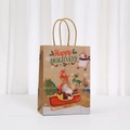 Sacchetti regalo di Natale in carta kraft ecologica con motivi festivi di Babbo Natale e renne - Babbo Natale e renna(023-3) / 21*15*8cm