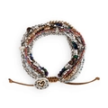 Bohemian multi-layer beaded wrap bracelet with silver heart charm and brown cord - Multi-colored Mix-Heart