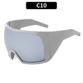 Wraparound sporty oversized sunglasses with light gray translucent lenses and plastic frame - Silver Frame White Mirror Lens