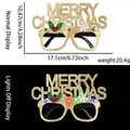 LED Weihnachtsbrille mit Goldpailletten und Stechpalme, beleuchtet und unbeleuchtet - Integrierte LED-Blinkbrille / Goldener Glänzender Stoff Buchstaben-Stil