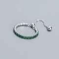 Adjustable S925 sterling silver ring featuring a row of vibrant green emerald cubic zirconia - Adjustable Open / Platinum (Green Zirconia)