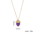 Titanium steel heart crown necklace with purple gemstone and dimension markings - Purple Heart Crown A091