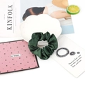 Deep green satin scrunchie with a silky finish on a decorative cloud-shaped tray - 25#-Dark Green